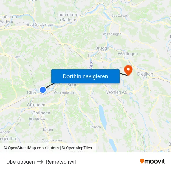 Obergösgen to Remetschwil map