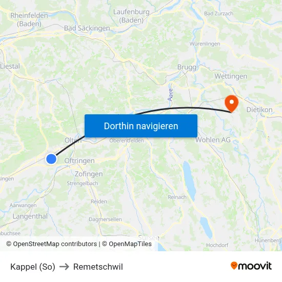 Kappel (So) to Remetschwil map