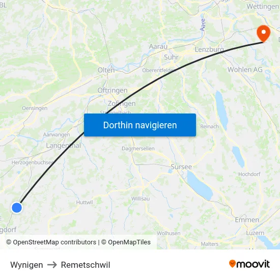 Wynigen to Remetschwil map