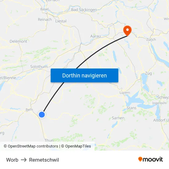 Worb to Remetschwil map