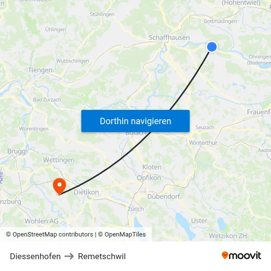 Diessenhofen to Remetschwil map