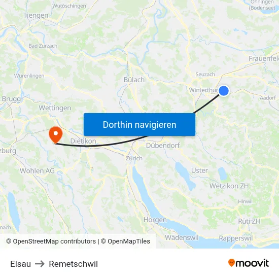 Elsau to Remetschwil map