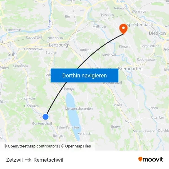 Zetzwil to Remetschwil map