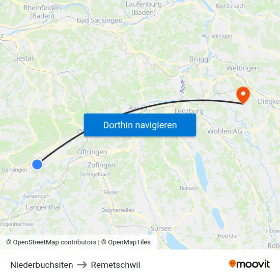 Niederbuchsiten to Remetschwil map