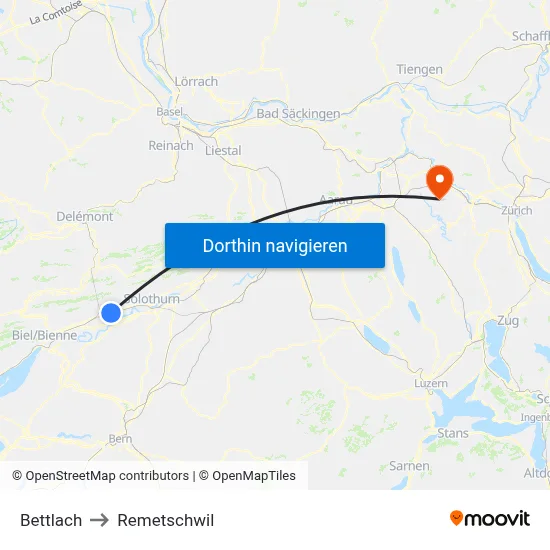 Bettlach to Remetschwil map