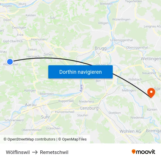 Wölflinswil to Remetschwil map