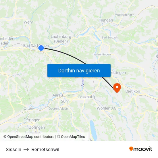 Sisseln to Remetschwil map