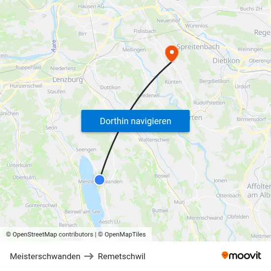 Meisterschwanden to Remetschwil map