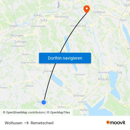 Wolhusen to Remetschwil map