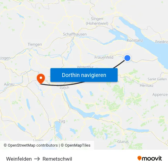 Weinfelden to Remetschwil map