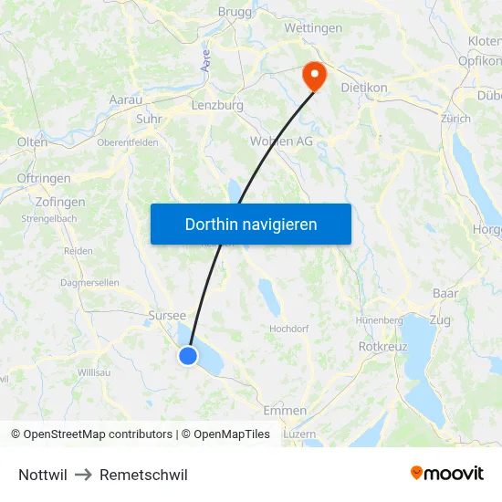 Nottwil to Remetschwil map