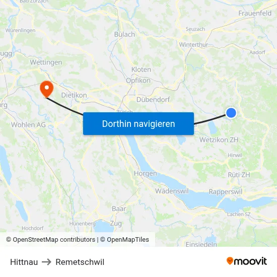 Hittnau to Remetschwil map