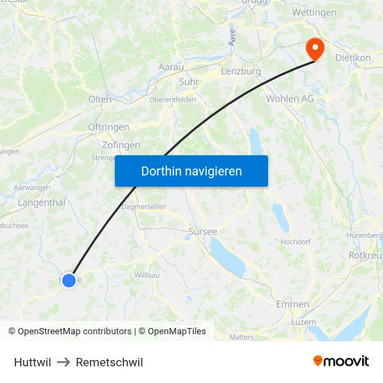 Huttwil to Remetschwil map