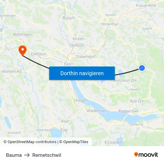 Bauma to Remetschwil map
