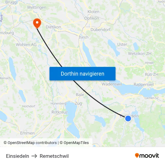 Einsiedeln to Remetschwil map