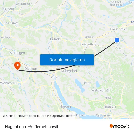 Hagenbuch to Remetschwil map