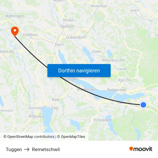 Tuggen to Remetschwil map