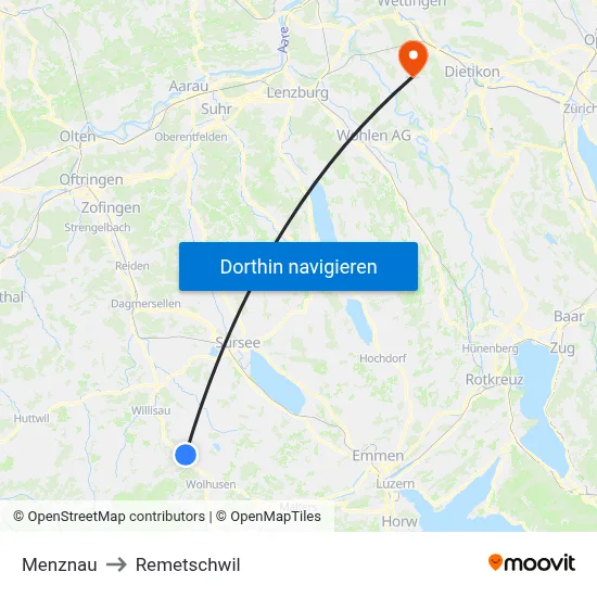 Menznau to Remetschwil map