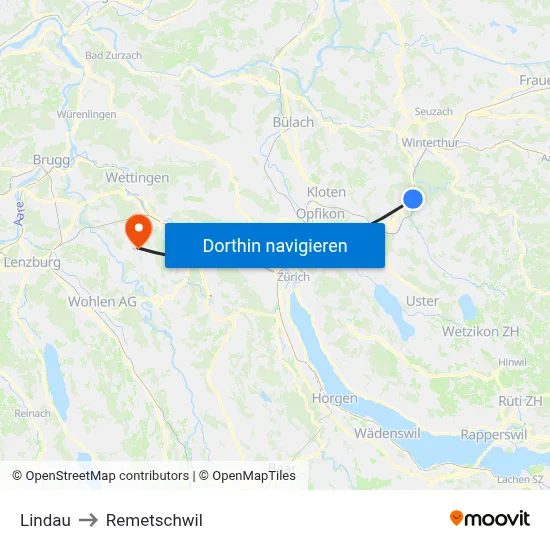 Lindau to Remetschwil map