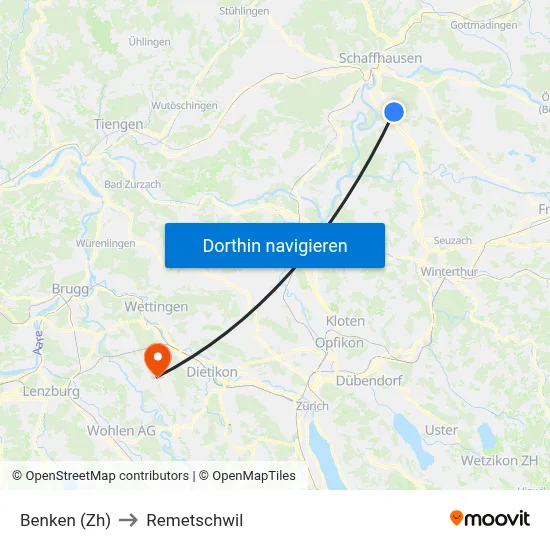 Benken (Zh) to Remetschwil map