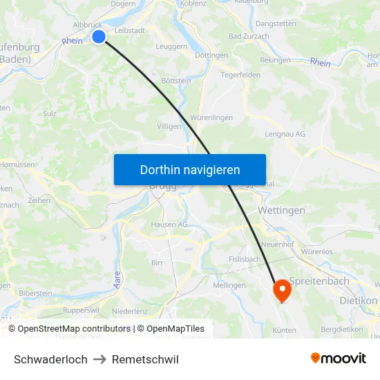 Schwaderloch to Remetschwil map