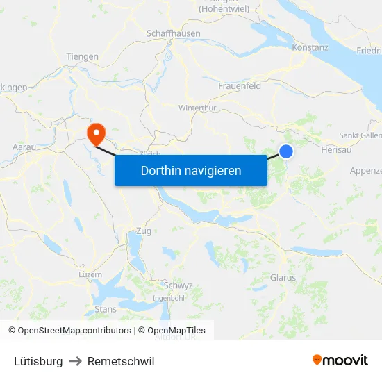 Lütisburg to Remetschwil map