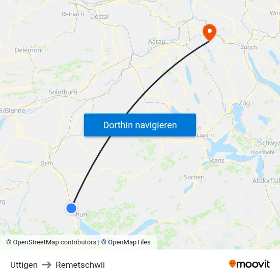 Uttigen to Remetschwil map