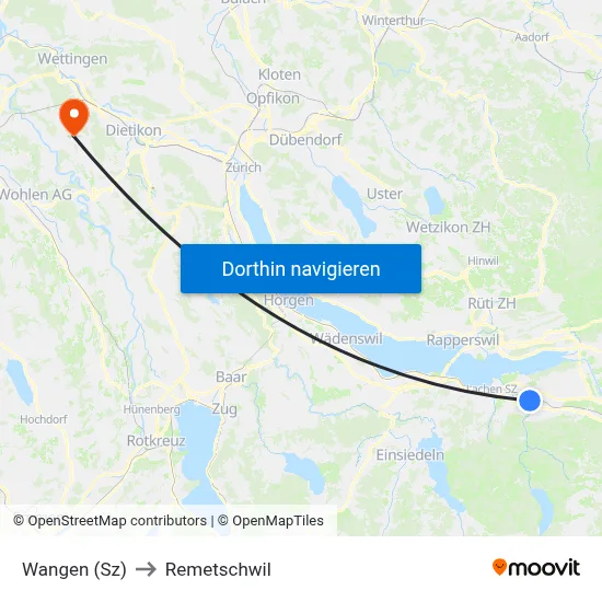 Wangen (Sz) to Remetschwil map
