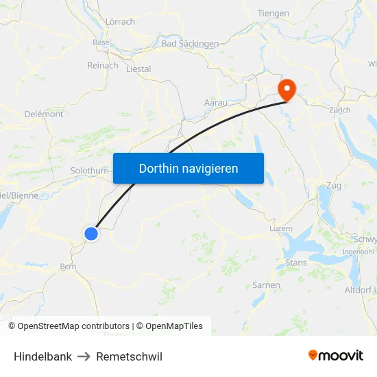 Hindelbank to Remetschwil map