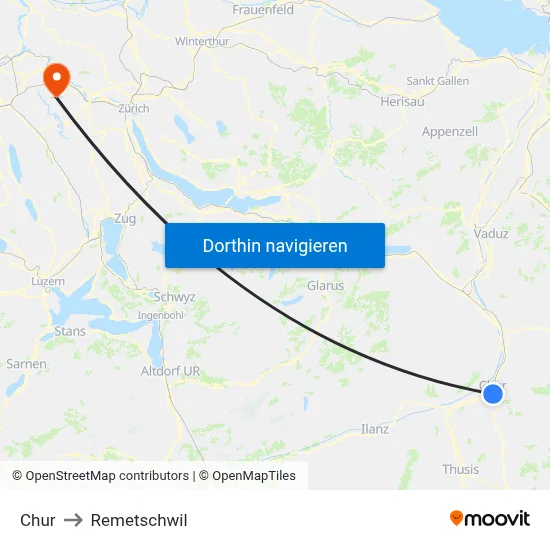 Chur to Remetschwil map