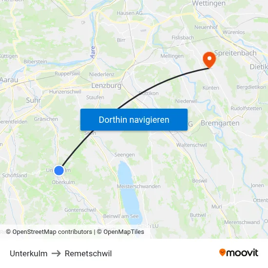 Unterkulm to Remetschwil map