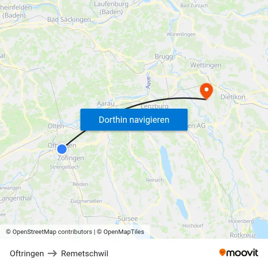 Oftringen to Remetschwil map