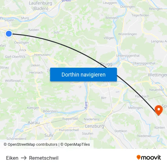 Eiken to Remetschwil map