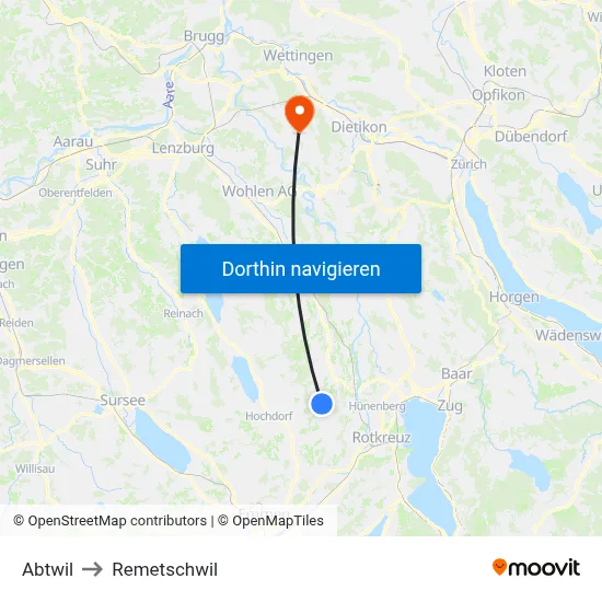 Abtwil to Remetschwil map