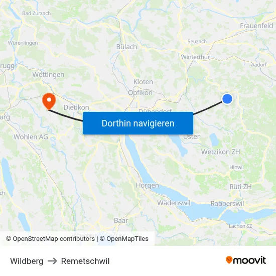 Wildberg to Remetschwil map