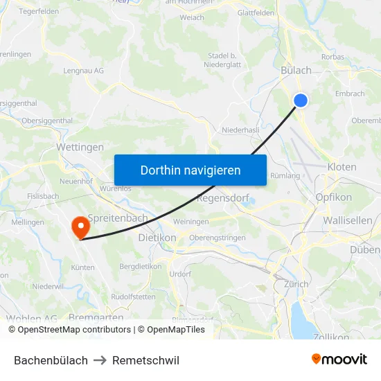 Bachenbülach to Remetschwil map
