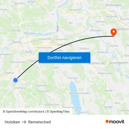 Holziken to Remetschwil map