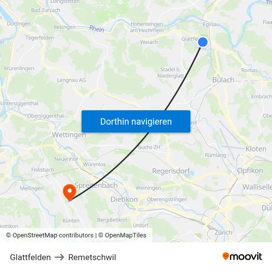 Glattfelden to Remetschwil map