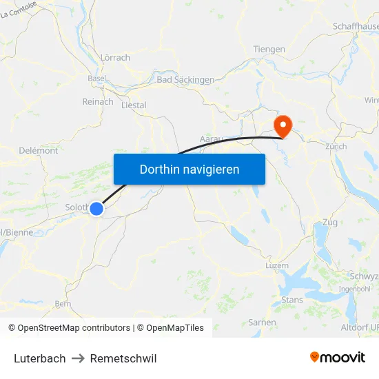 Luterbach to Remetschwil map
