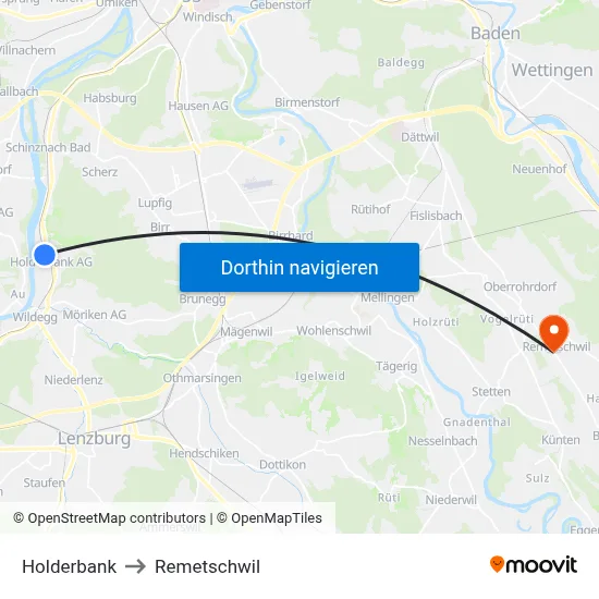 Holderbank to Remetschwil map