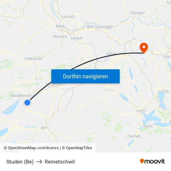 Studen (Be) to Remetschwil map