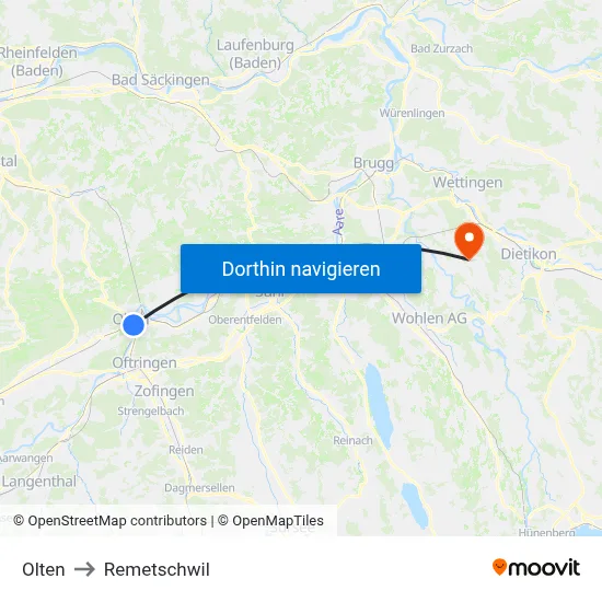 Olten to Remetschwil map