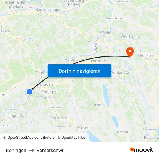 Boningen to Remetschwil map