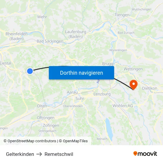 Gelterkinden to Remetschwil map