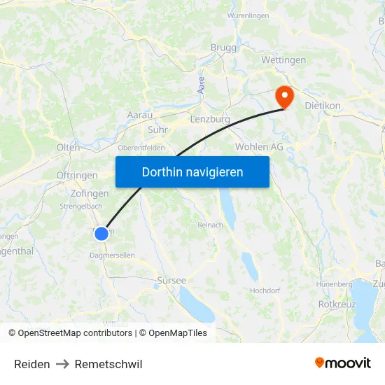 Reiden to Remetschwil map