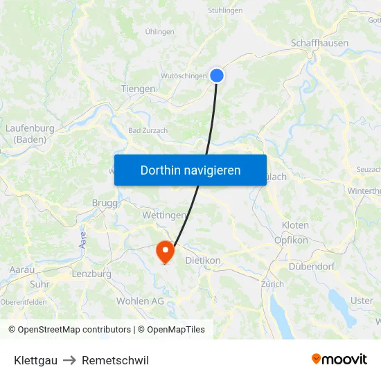 Klettgau to Remetschwil map