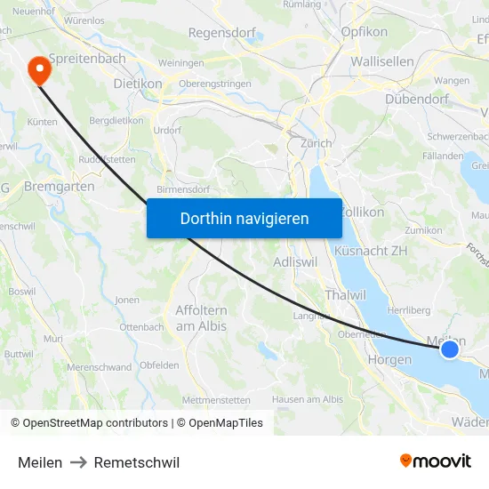 Meilen to Remetschwil map