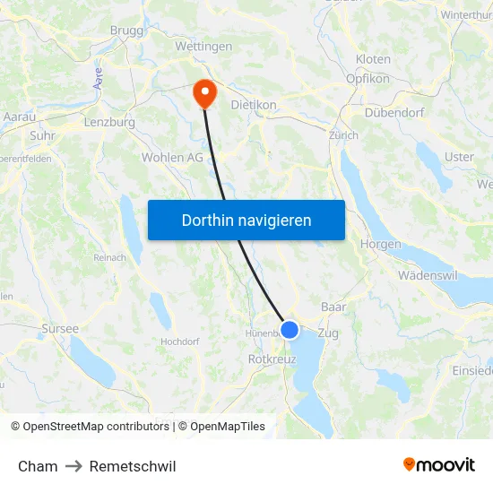 Cham to Remetschwil map