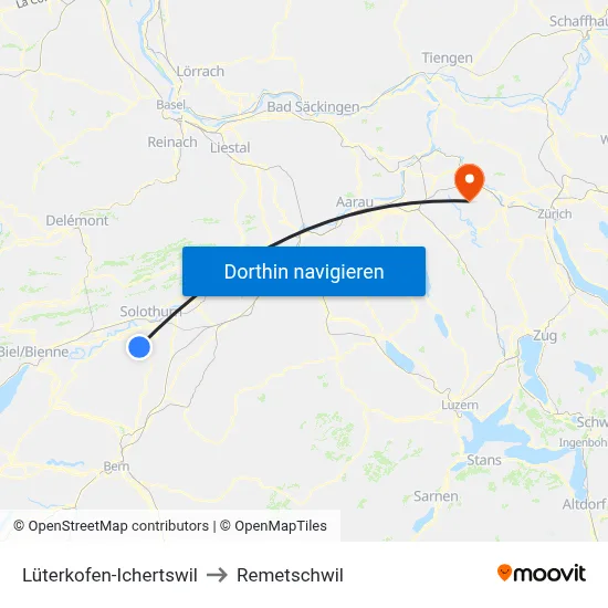 Lüterkofen-Ichertswil to Remetschwil map