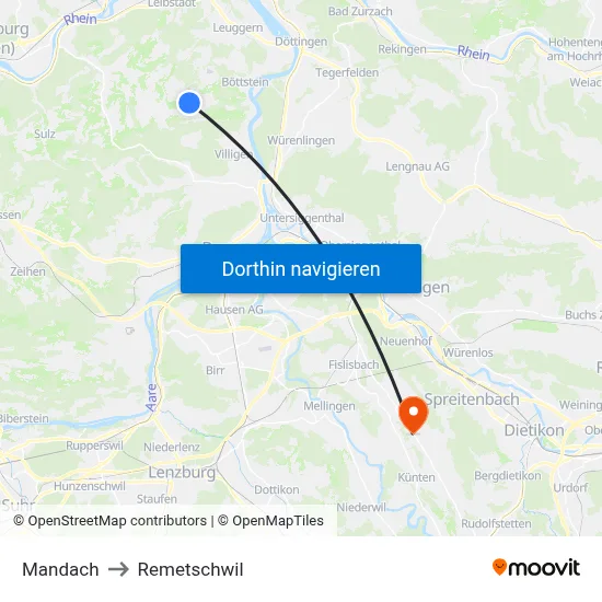 Mandach to Remetschwil map